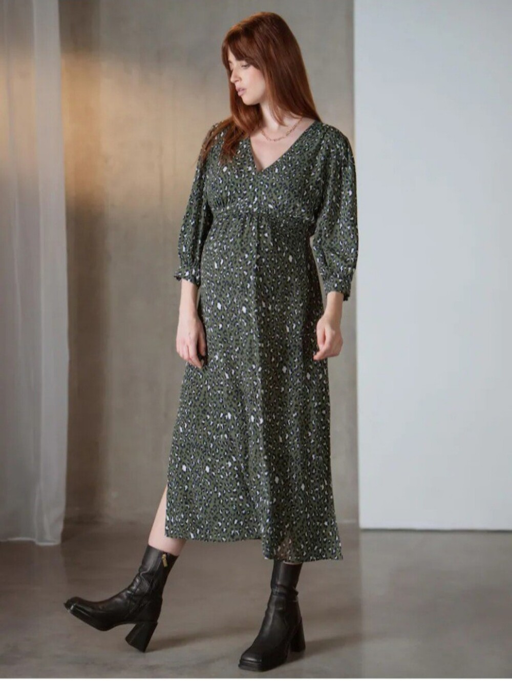 Seraphine Maternity Green Leopard Print Viscose Dress